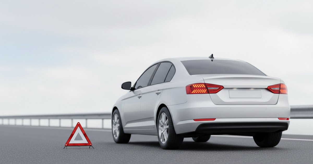 Автомобиль на обочине со знаком аварийной остановки позади